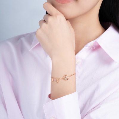 18K 紅色黃金天然鑽石鑲嵌手鏈