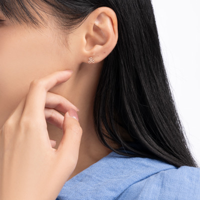 14K 紅白色黃金淨金耳環