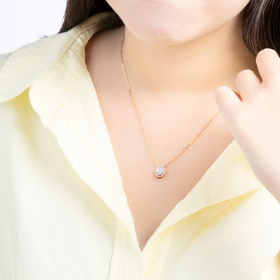 18K 紅白色黃金天然鑽石鑲嵌頸鍊