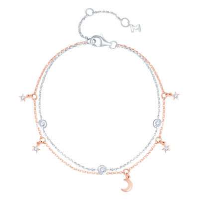 18K 紅白色黃金天然鑽石鑲嵌手鏈