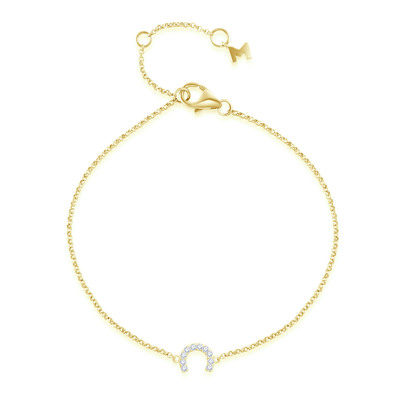 14K 黃色黃金天然鑽石鑲嵌手鏈