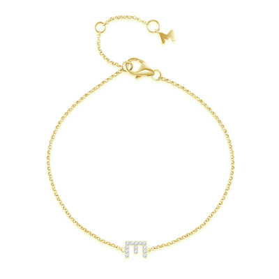 14K 黃色黃金天然鑽石鑲嵌手鏈