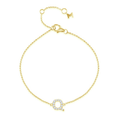 14K 黃色黃金天然鑽石鑲嵌手鏈