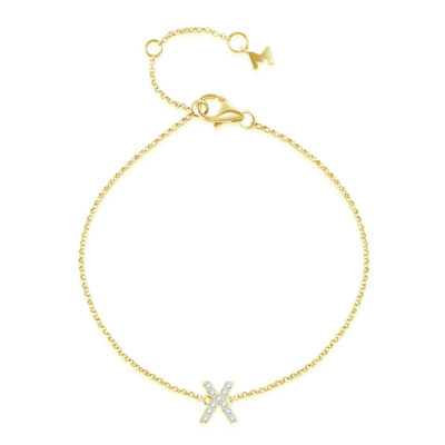 14K 黃色黃金天然鑽石鑲嵌手鏈