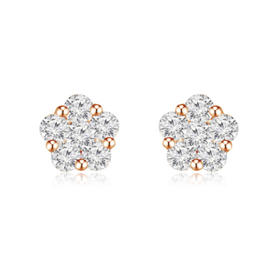 18K 紅色黃金天然鑽石鑲嵌耳環