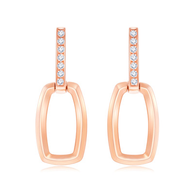 18K 紅色黃金天然鑽石鑲嵌耳環