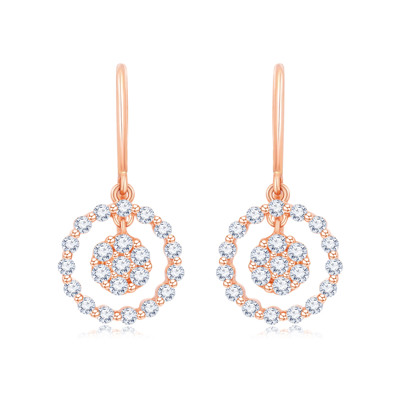 18K 紅色黃金天然鑽石鑲嵌耳環