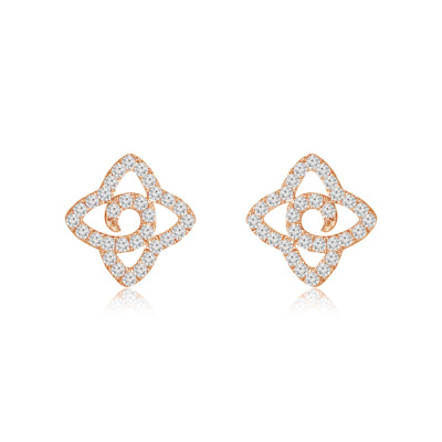 18K 紅色黃金天然鑽石鑲嵌耳環