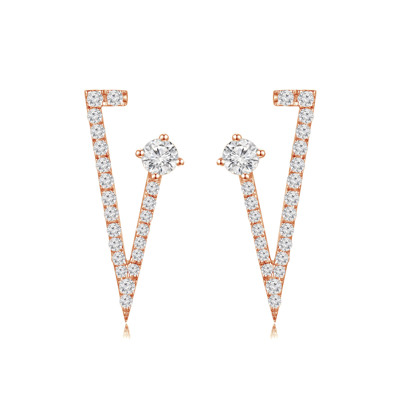 18K 紅色黃金天然鑽石鑲嵌耳環