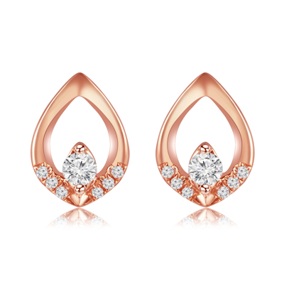 18K 紅色黃金天然鑽石鑲嵌耳環