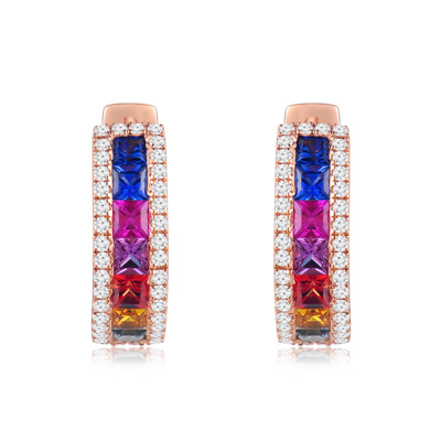 18K 紅色黃金天然鑽石/寶石耳環