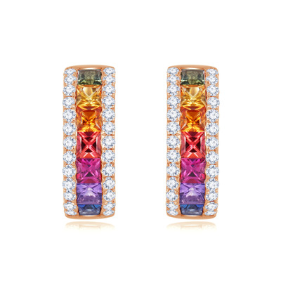 18K 紅色黃金天然鑽石/寶石耳環