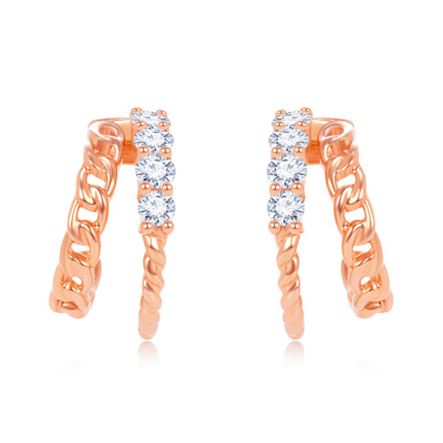 18K 紅色黃金天然鑽石鑲嵌耳環