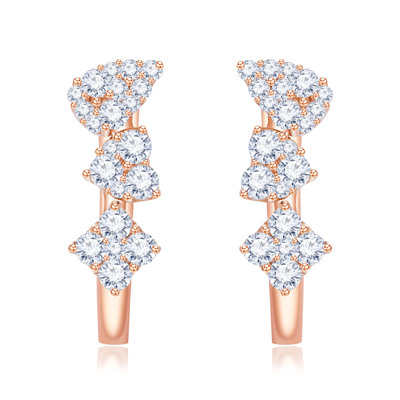 18K 紅色黃金天然鑽石鑲嵌耳環