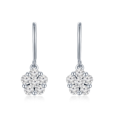 18K 白色黃金天然鑽石鑲嵌耳環