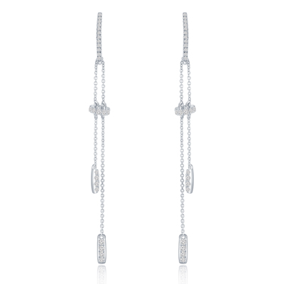 18K 白色黃金天然鑽石鑲嵌耳環