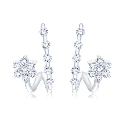 18K 白色黃金天然鑽石鑲嵌耳環