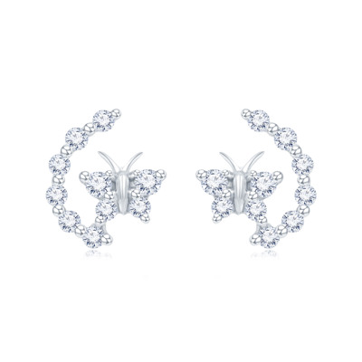 18K白色黃金 鑽石蝴蝶耳環