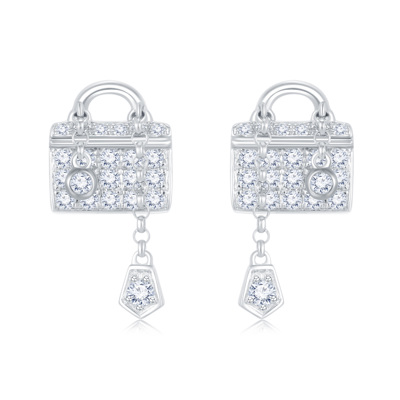 18K 白色黃金天然鑽石鑲嵌耳環