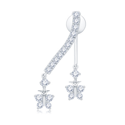 18K 白色黃金天然鑽石鑲嵌單隻耳環