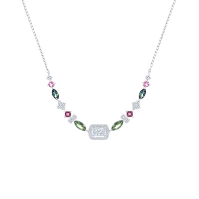  18K White Color Gold Diamond/S.P.Stone Necklace