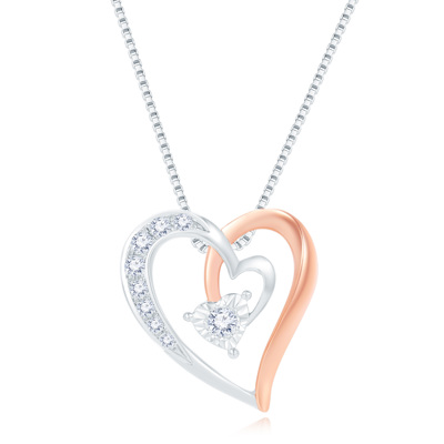 18K 紅白色黃金天然鑽石鑲嵌吊墜