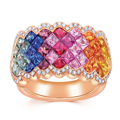 18K 紅色黃金天然鑽石/寶石戒指