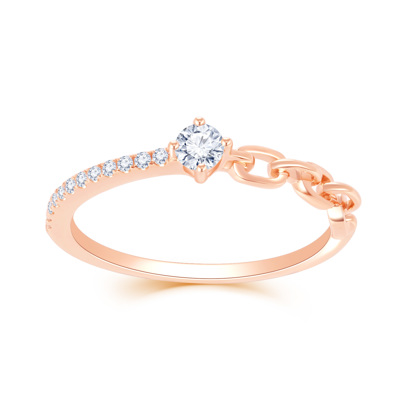 18K 紅色黃金天然鑽石鑲嵌戒指