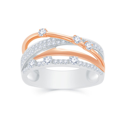 18K 紅白色黃金天然鑽石鑲嵌戒指