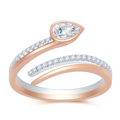 18K 紅白色黃金天然鑽石鑲嵌戒指