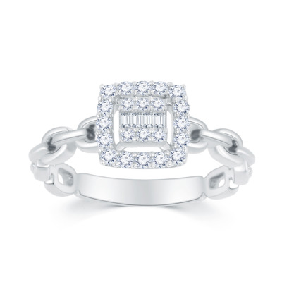 18K 白色黃金天然鑽石鑲嵌戒指