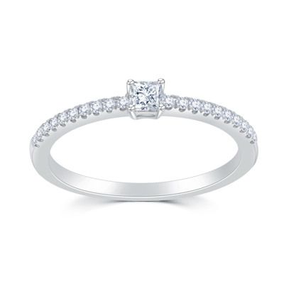 18K 白色黃金天然鑽石鑲嵌戒指