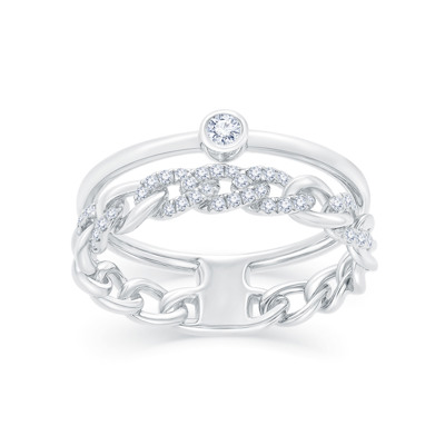 18K 白色黃金天然鑽石鑲嵌戒指